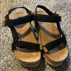 Reef Black and Tan Platform Sandals